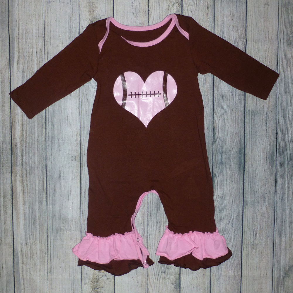 Baby Girls Football Heart Ruffle Romper Jumpsuit